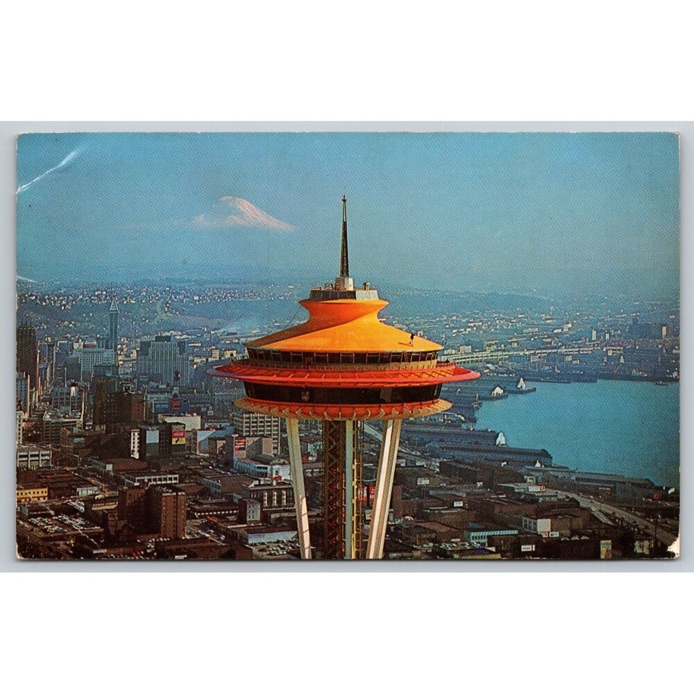 Vintage 1960s Space Needle Seattle Postcard Galaxy Gold Top Mt Rainier Dexter DP